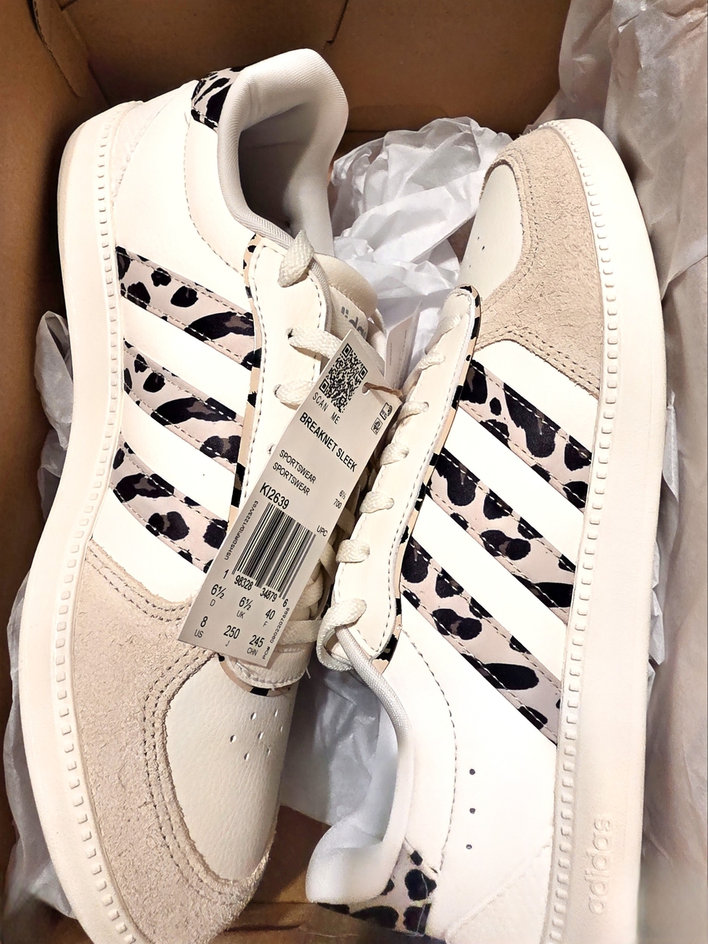 adidas Women’s Breaknet Sleek Sneakers with Leopard Stripe Accents
